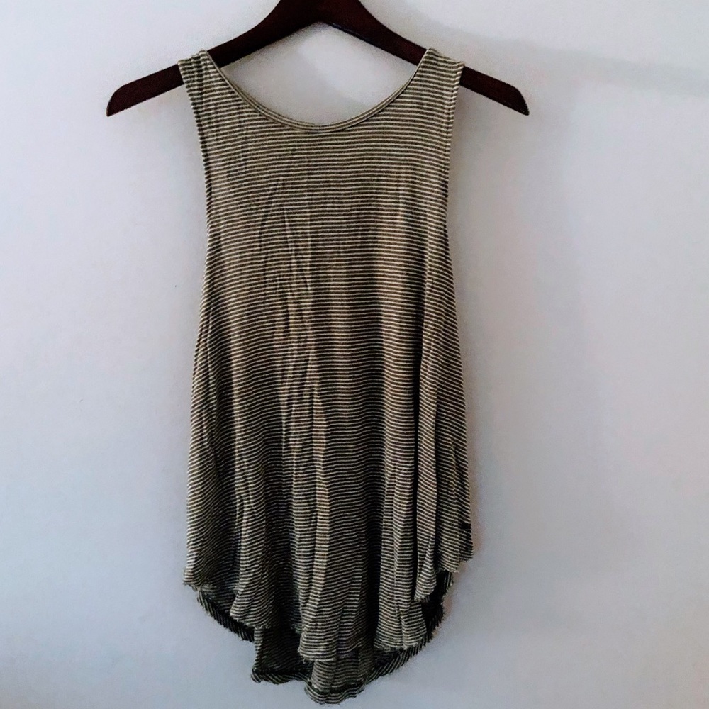 American Eagle | Green Striped Open Back Tank